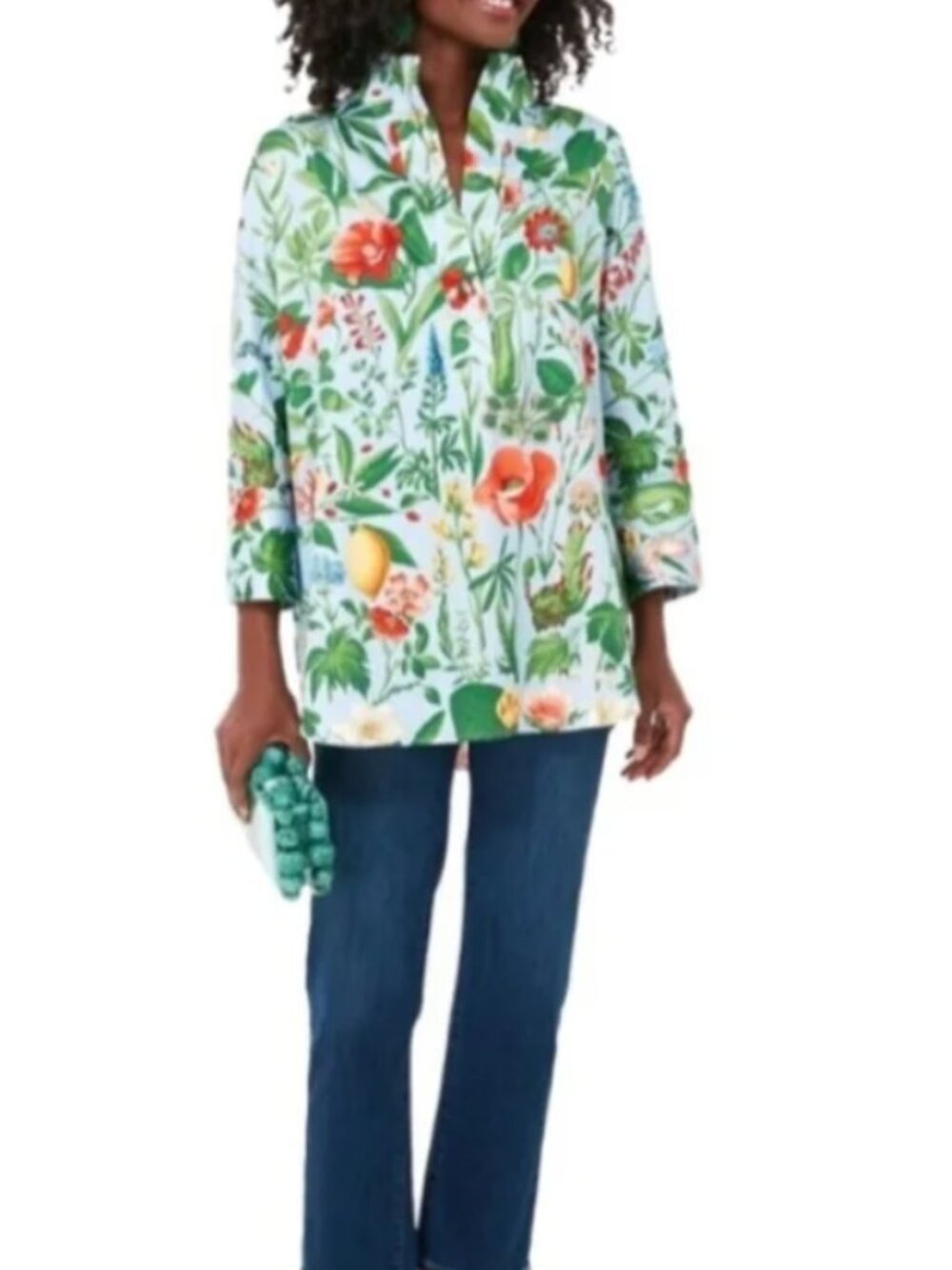 Tuckernuck Willow Blouse Womens Size XXL Light Blue Floral Print Top Preppy